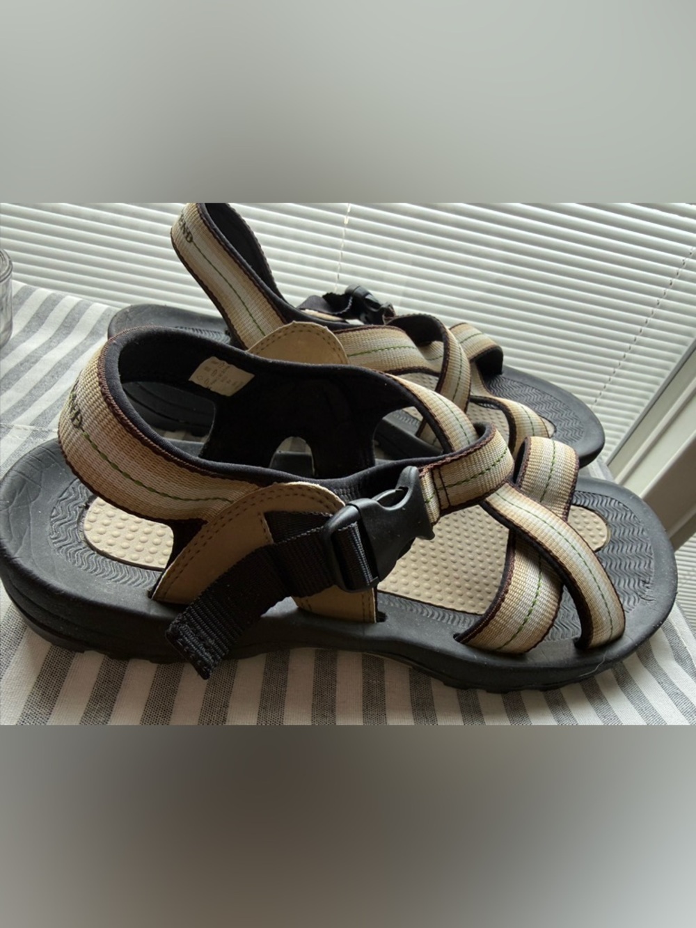 Lands' End Men's Black and Beige Strappy Outdoor Sandals